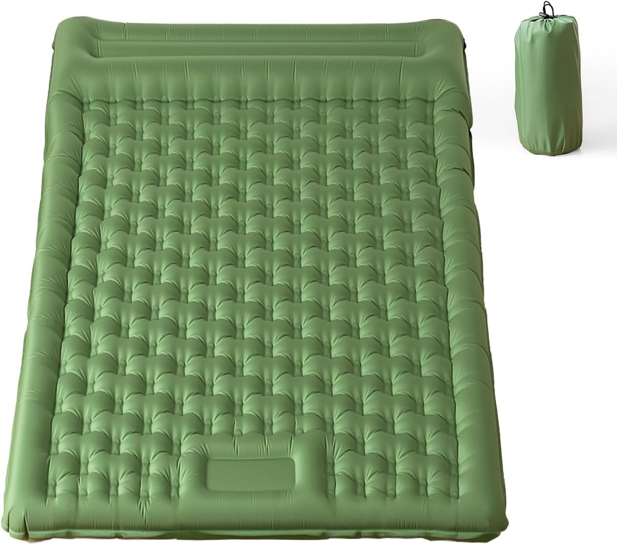 Campingslaapmat met Kussen, Waterdicht en scheurbestendig 50D nylon XXL Luchtmatras met ingebouwde voetpomp, Olijfgroen, 196x135x12cm