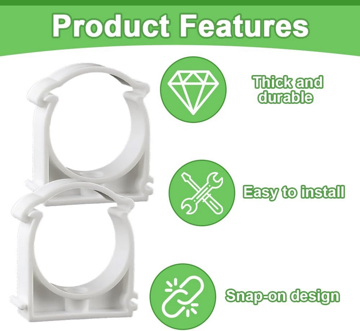 10 stuks 63mm witte PVC-slangclips, voor Keukens, Wit | Binnendiameter 63mm,PVC,Duurzaam,met klittenbandsluiting,Eenvoudig te monteren, Stevige bevestiging,voor Slangen,PVC-buizen