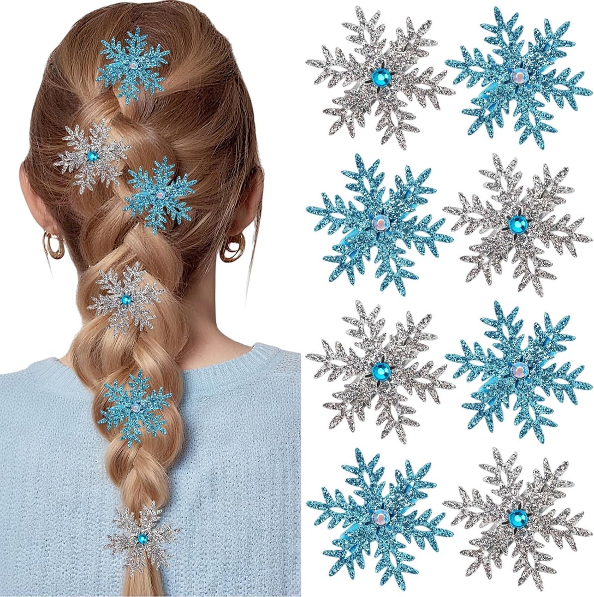 Sneeuwvlok Haarspelders 8 Stukken Kerstmis Haaraccessoires Decoratieve Haarklampen Voor Vrouwen Meisjes Prinses Cosplay Feest Deco