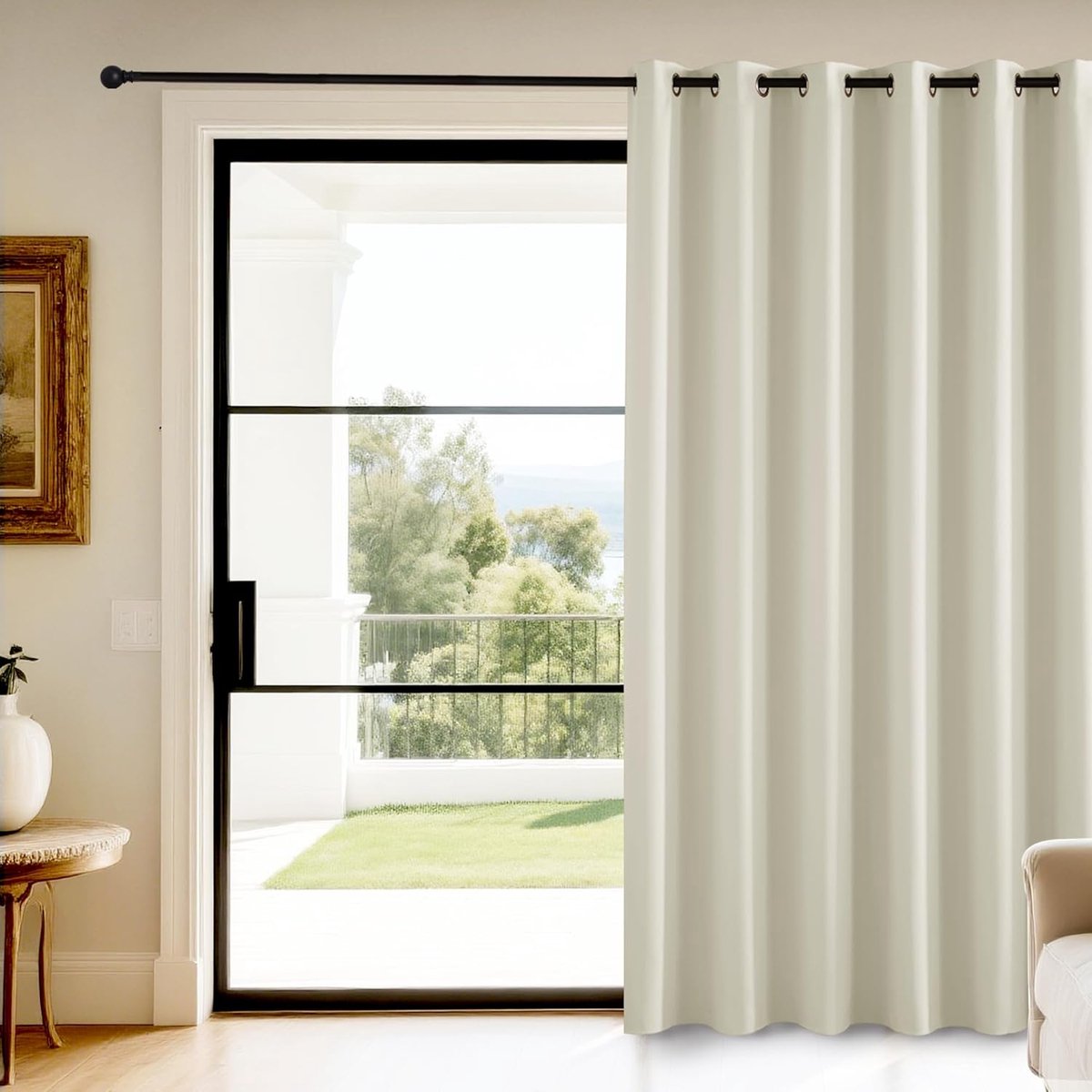 Warmte-isolerende Verduisteringsgordijnen, Gordijnen voor Woonkamer en Slaapkamer met Ringen, Modern Design,200B x 210H cm (1 Panelen),Lichtbeige