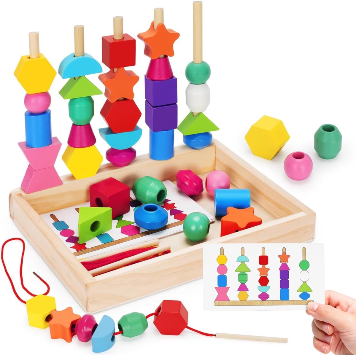 Niños Madera, 2 en 1 Montessori Juegos Apilables Apilables en Enherar de Madera, Educativos GeoméTricas Kleuren Clasificar Bloques, Regalo voor Bebés Niños 3 4 Años (groen)