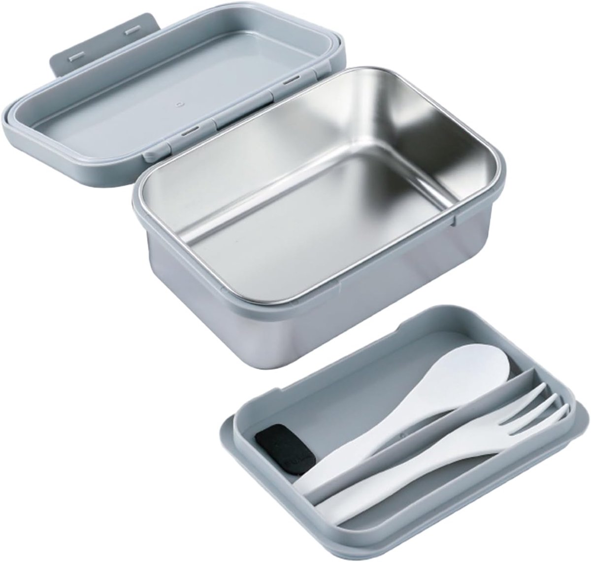 broodtrommel voor kinderen, lekvrij, broodtrommel, ontbijtbox, snackbox met 1 vak en bestek, metalen lunchbox, geschikt voor kinderen en volwassenen, vaatwasmachinebestendig