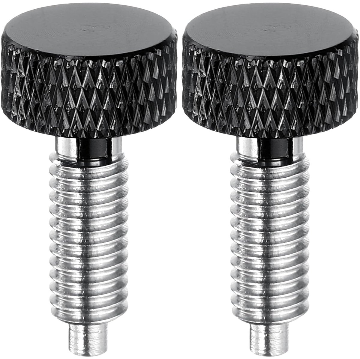 Veerbouten met geribbelde handgreep, M6 x 1, diameter 3 mm, snelspanpennen, intrekbaar, roestvrij staal, type vergrendeling, index voor industriële uitrusting, zwart, 2 stuks