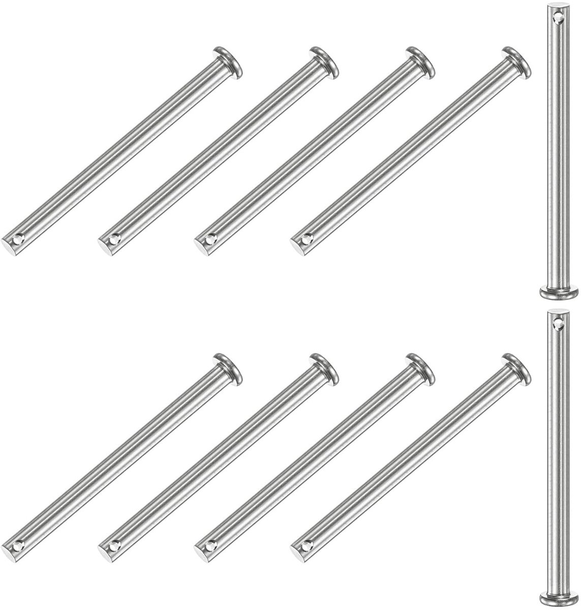 METERXITY 10 stuks vorkpennen met één gat, M6 x 80 mm, platte kopvorkpennen van roestvrij staal 304/vaste onderdelen/bootaccessoires, scharnierpennen