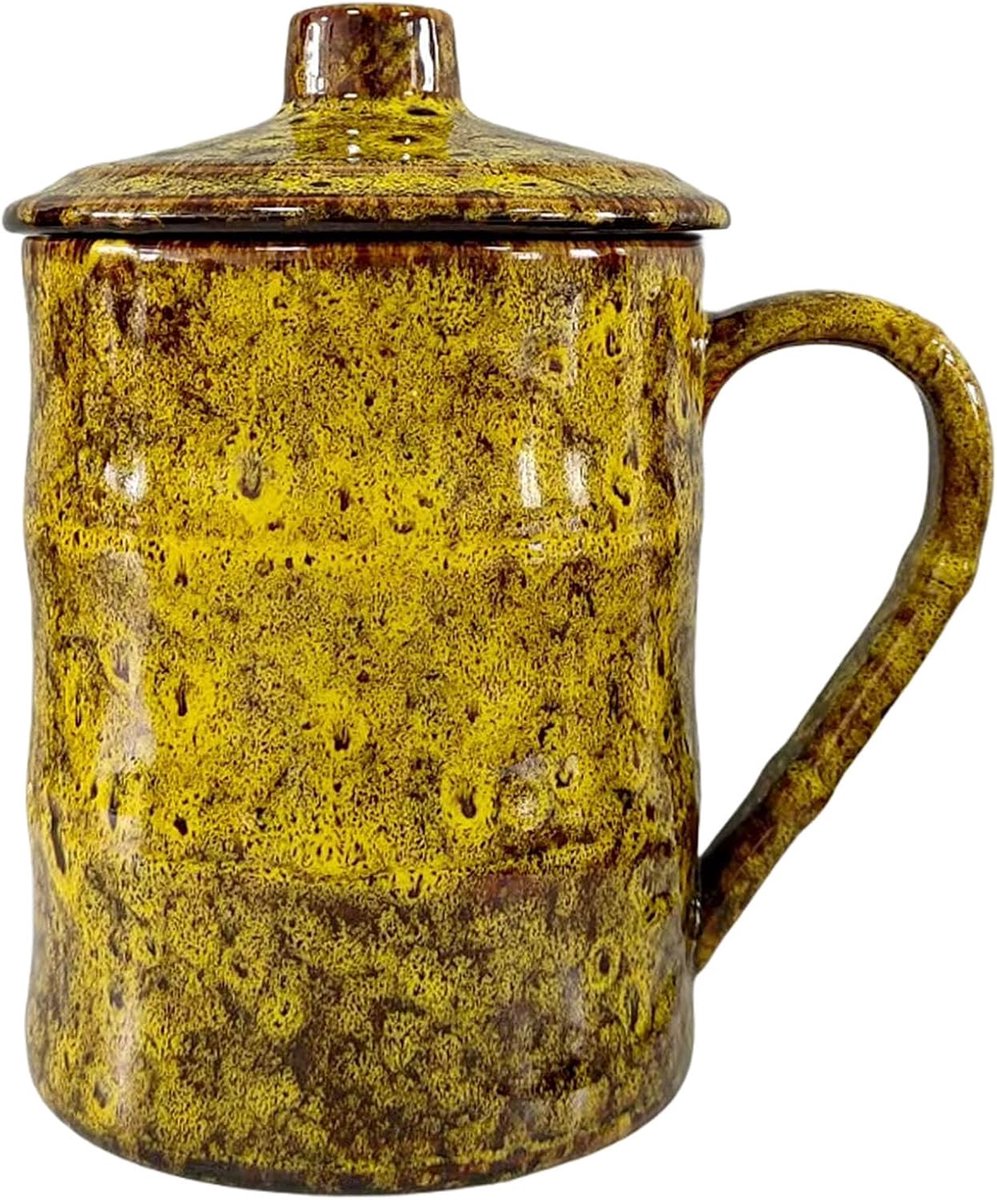 750ML Keramische Grote Mok Met Deksel Jumbo Koffiemok Groot Steengoed Theemok Gigantische Theekop Porselein Voor Huis en Kantoor Geel
