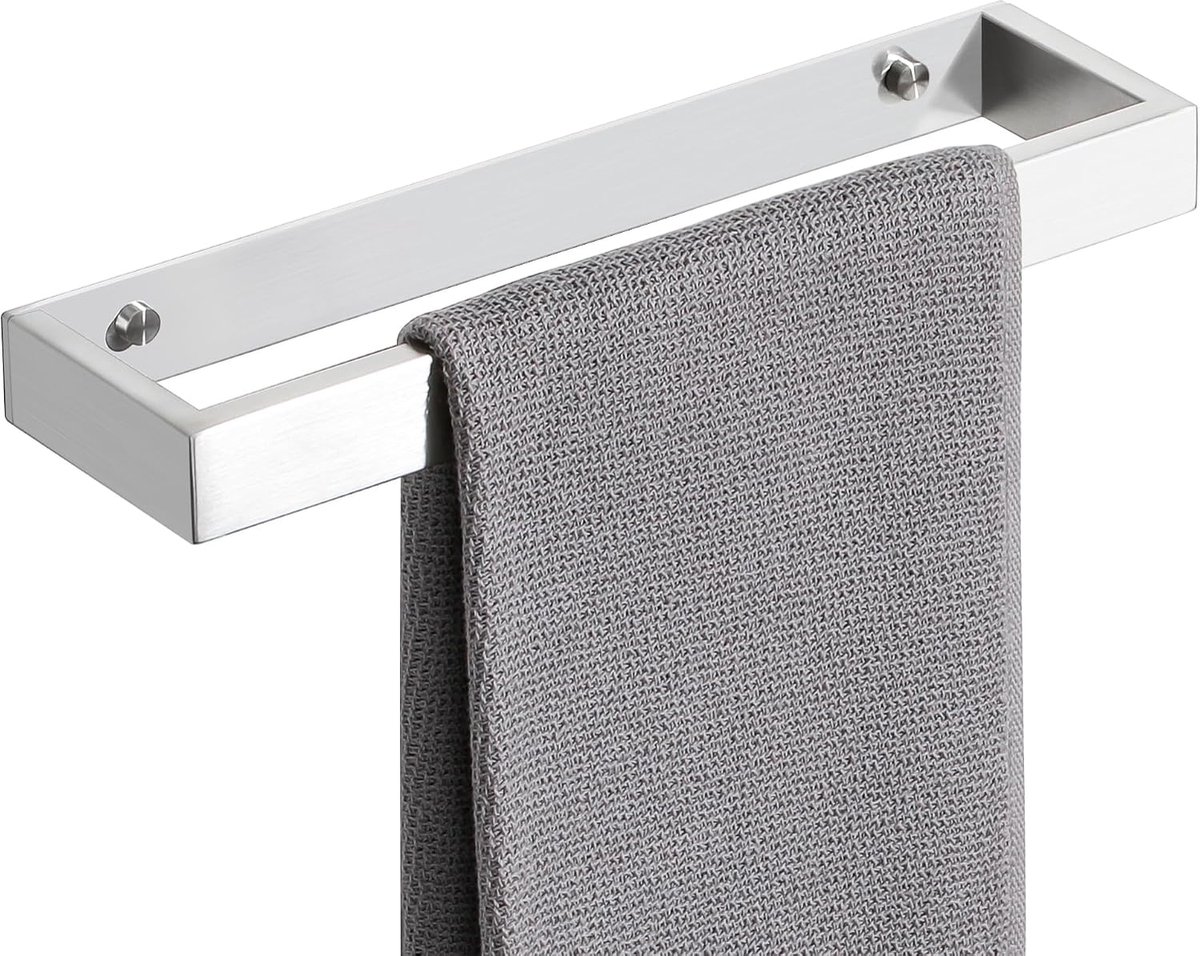 Handdoekhouder Zelfklevende, Geborsteld Zilver Handdoekenrek, wandmontage Handdoekrail Zonder Boren voor Badkamer Keuken Roestvrij Staal SUS304, 30CM, EGJF23030-300-LS