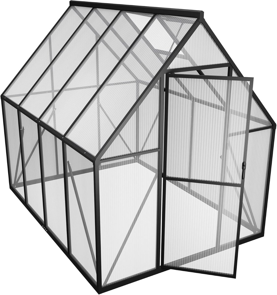 aluminium broeikas met transparante pc-platen, dakramen, deuren en fundering, 230 x 180 x 195 cm, winterbestendig, tuinbroeikas, inloopbaar plantenhuis voor tuin, outdoor