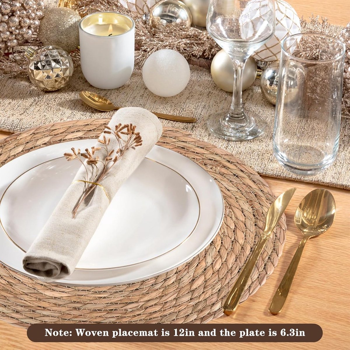 8 stuks ronde tafelset, handgeweven rond plaatsmat van waterhyacint, bohemische tafelonderlegger natuurlijke tafelsets plaatsmats onderzetters voor eettafel, keuken, bohemien decoratie (30 cm)
