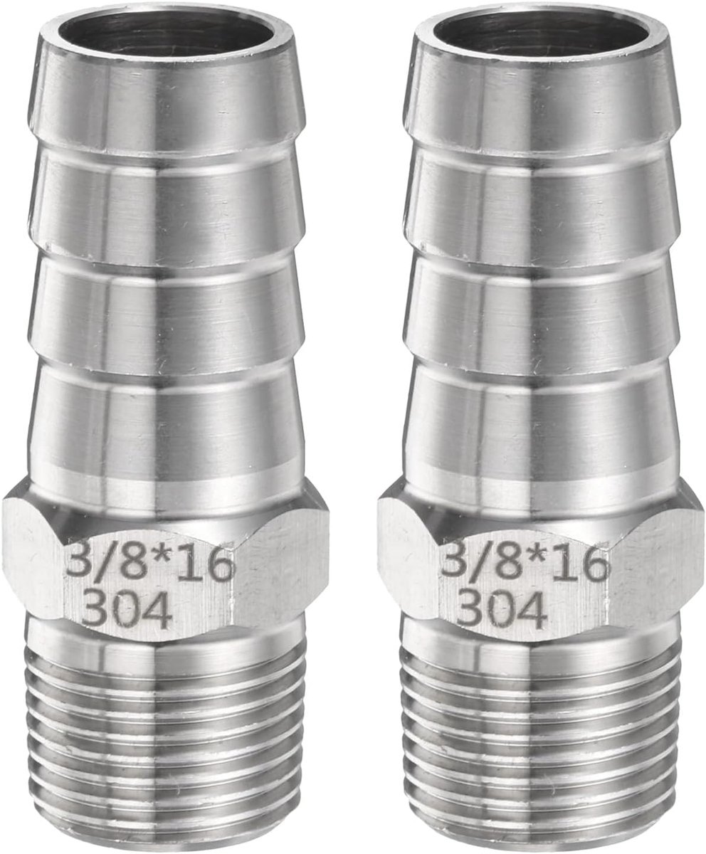 2 stuks roestvrijstalen slangaansluitingen 0,6 inch (16 mm) slangaansluiting x g 3/8 inch mannelijke buisaansluitingen, schroefdraadverbinder, adapter voor water en brandstof