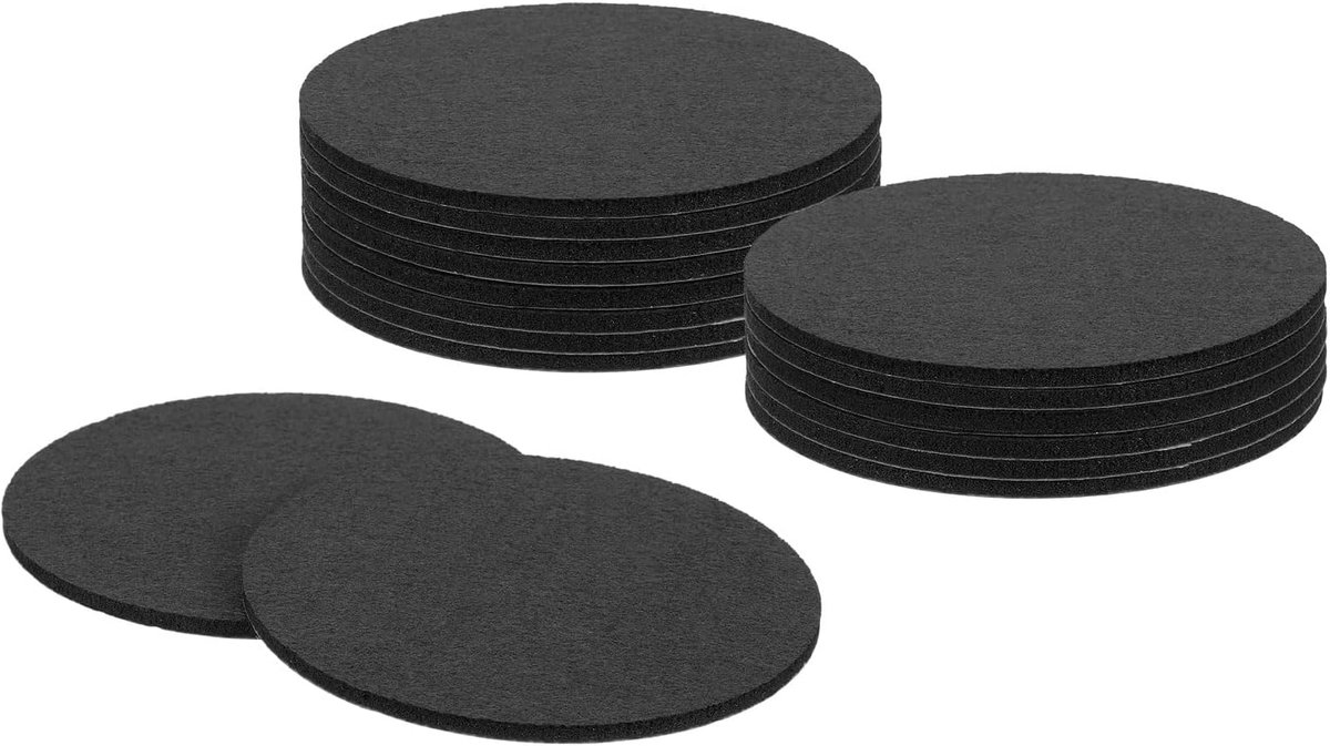 Ronde vilten onderzetters, 16 stuks, diameter 8 cm, dikte 0,3 cm, met antislip stickers, krasbestendig, stoelpootbeschermers ter bescherming van houten vloeren, zwart