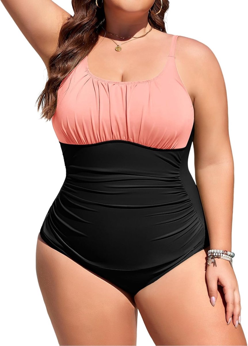 Badpak voor dames, 1 stuk, grote maat, platte buik, eendelig, zwemkleding, push-up, badpak, sexy, spaghetti, verstelbaar, voor strand, zwemmen, L-4XL