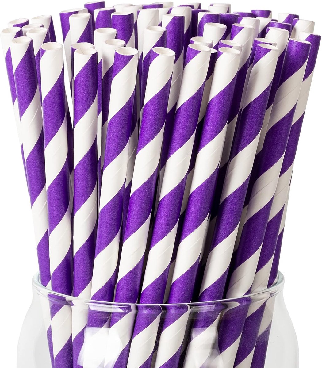 Rietjes van papier, 6mm x 197 mm papieren rietjes, 100 stuks composteerbare wegwerprietjes voor kinderen, verjaardagsfeestjes, decoraties, feestartikelen (Donker paars)