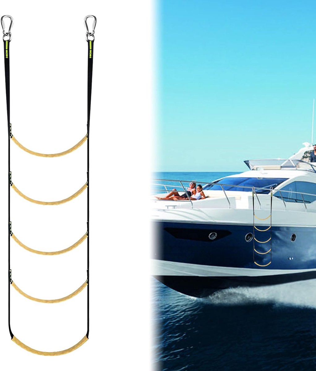 Boot-touwladder, marine-breiladder, 5-traps gebreide ladder voor boten, opvouwbare touwladder voor boot, zwembaden