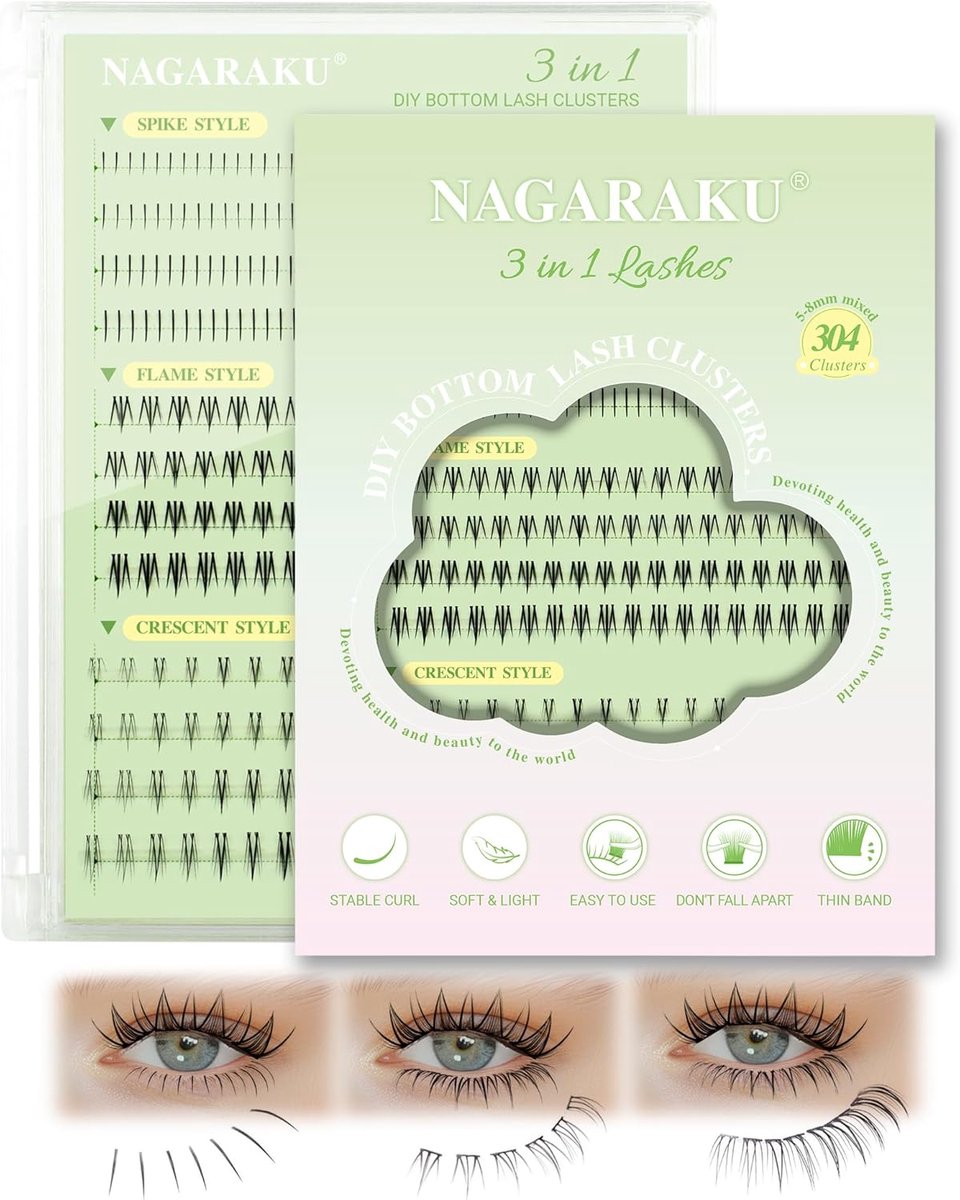 SnelShoppen - 304 Stuks Onder Wimpers Set - Natuurlijke Dunne Band - 3 Stijlen J Curl - Herbruikbare Wimpers voor DIY - Perfect voor Feesten en Dageli
