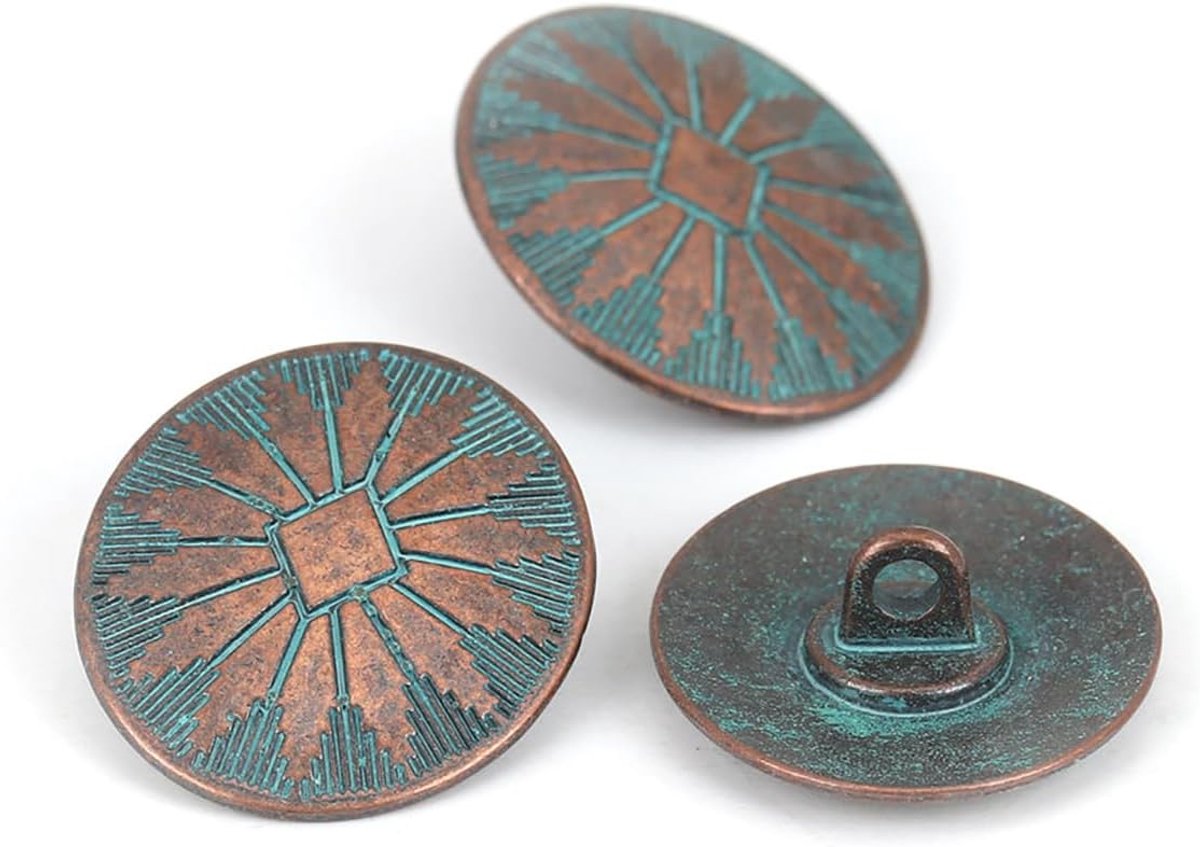 5 stuks Vintage Legering Ronde Metalen Naadsteel 26mm Knopen Antiek Koperkleur DIY Kledingdecoratie
