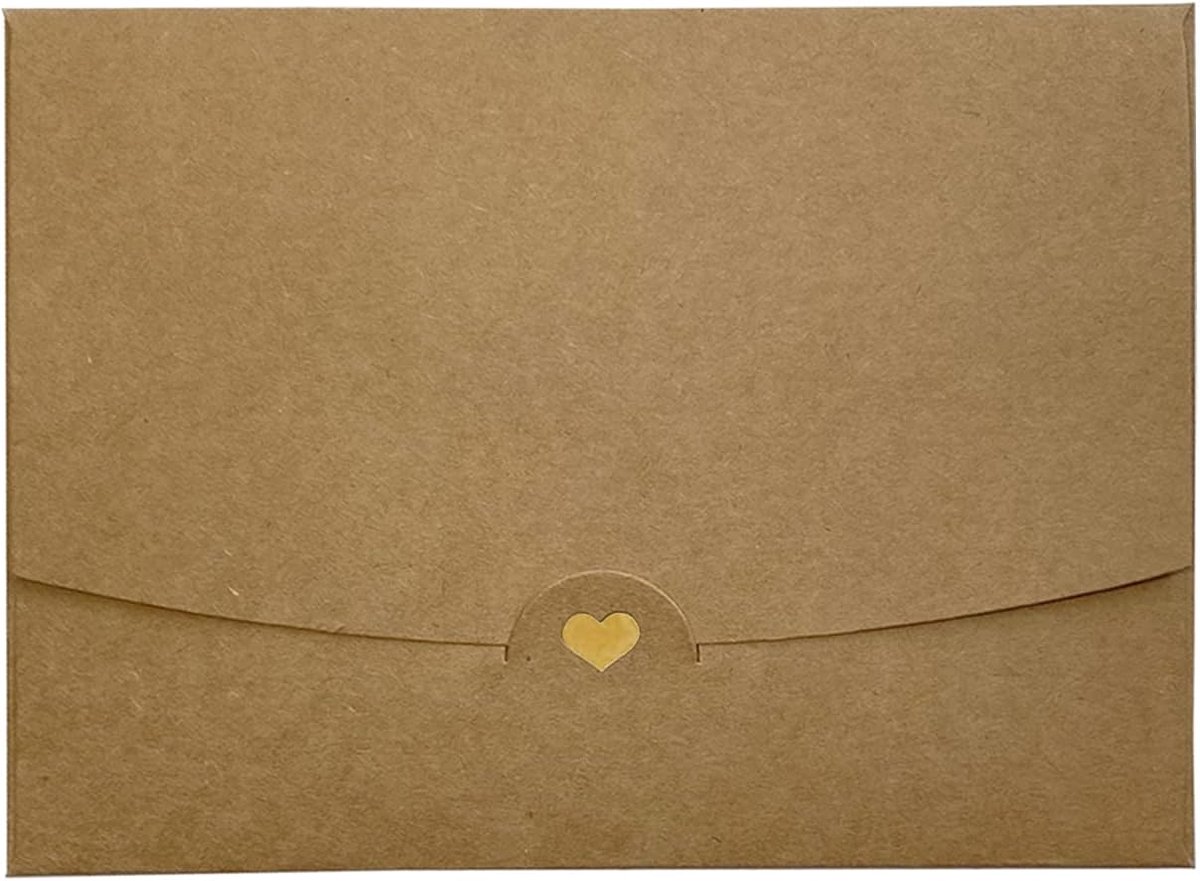 5 kraft envelop - A6 envelop - gouden hart - 15,4 cm x 11 cm | steeksluiting, zonder venster, 15,4 × 11 cm, voor wenskaarten en uitnodigingen