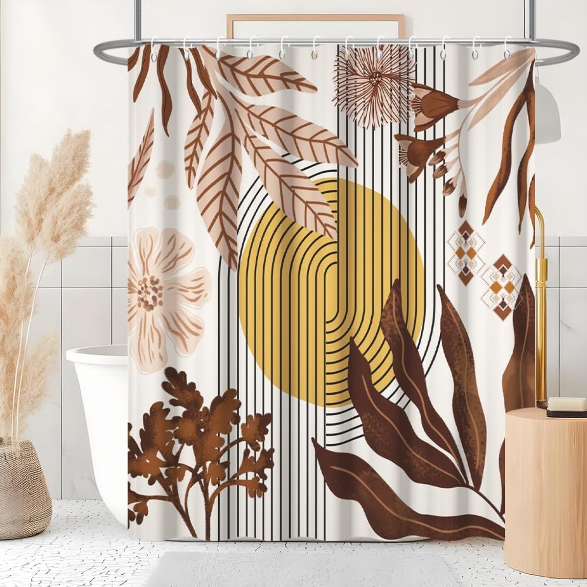 Douchegordijn, abstract, boho, bloemen, roze, zwart, strepen, minimalistisch, modern, douchegordijnen, anti-schimmel, waterdicht, polyester stof, wasbaar, badgordijn met 12 haken, 180 x 200
