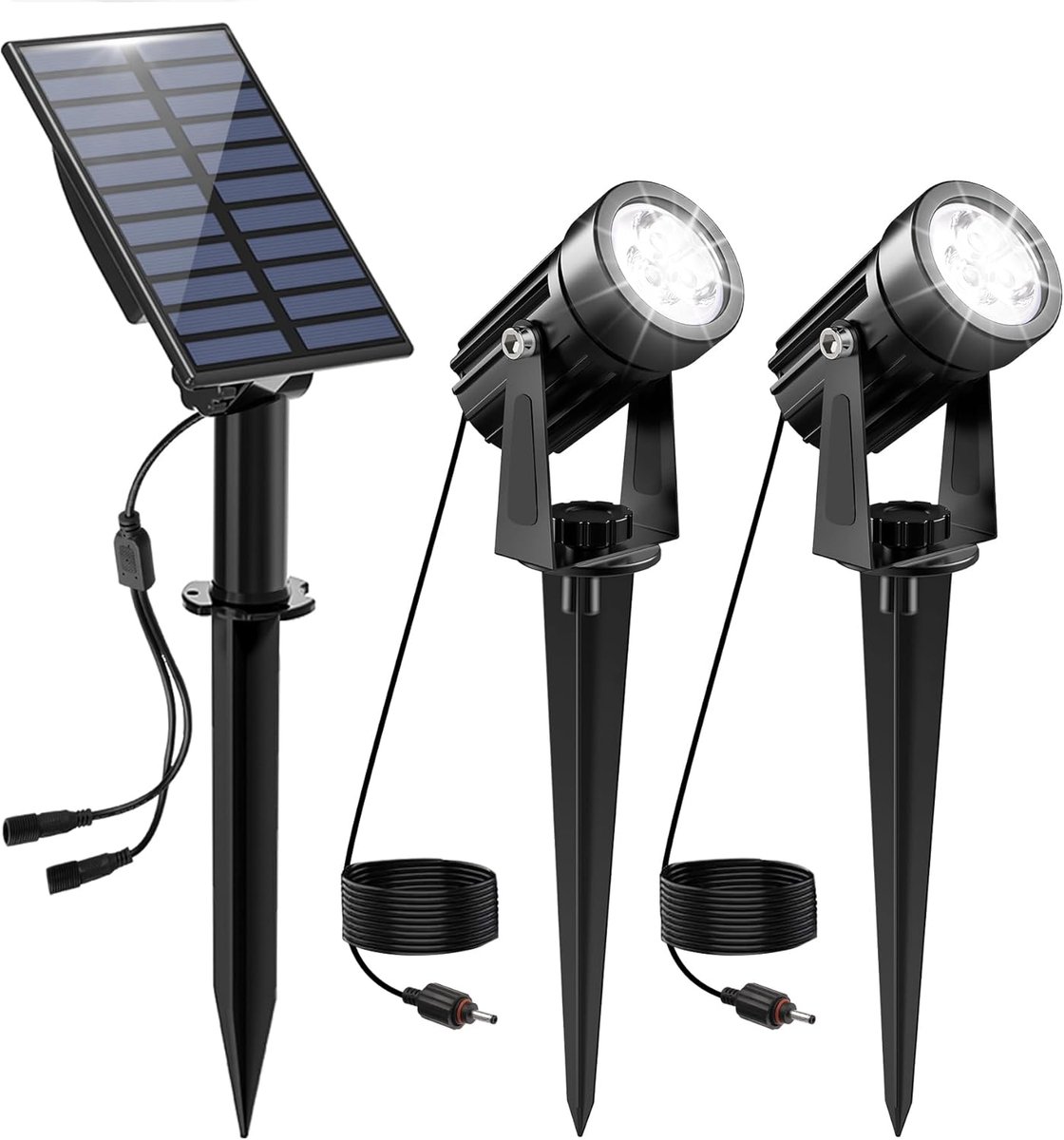 Tuinverlichting op zonne-energie, led-zonnestraler, solarlampen voor tuin buiten, IP65 waterdicht, 2 helderheidsniveaus, Dusk to Dawn tuinverlichting voor bomen, binnenplaats, tuinpad (6000 K)