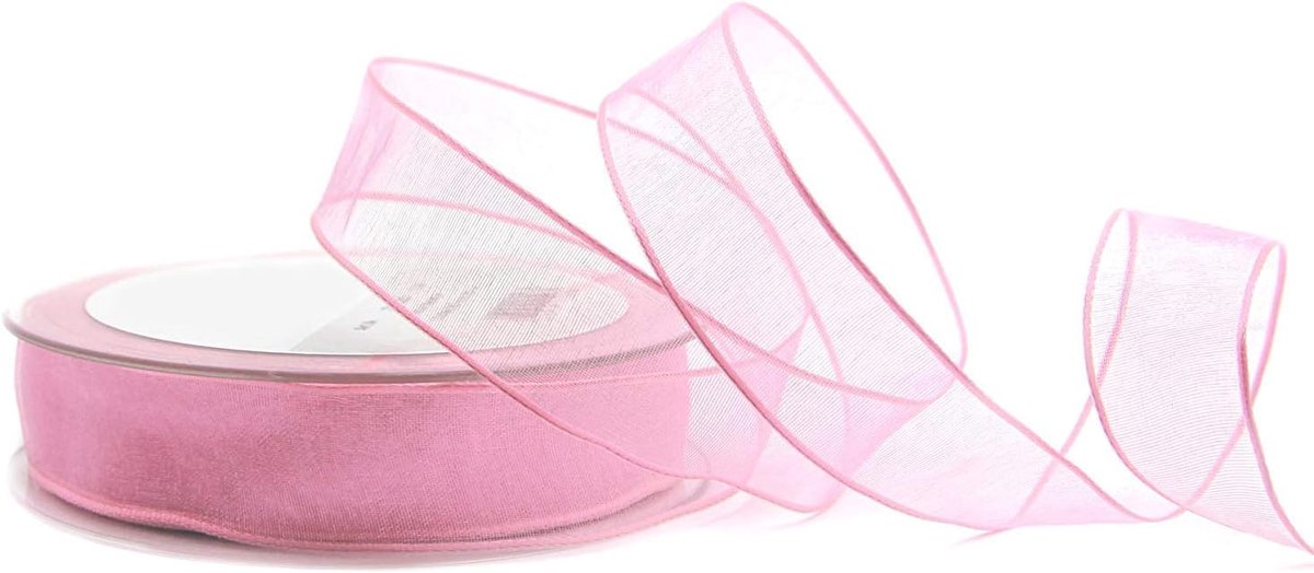 20 m x 25 mm decoratielint chiffon lichtroze cadeaulint lint transparant organza met vormvaste randen premium kwaliteit bruiloft verjaardag chiffon lint effen