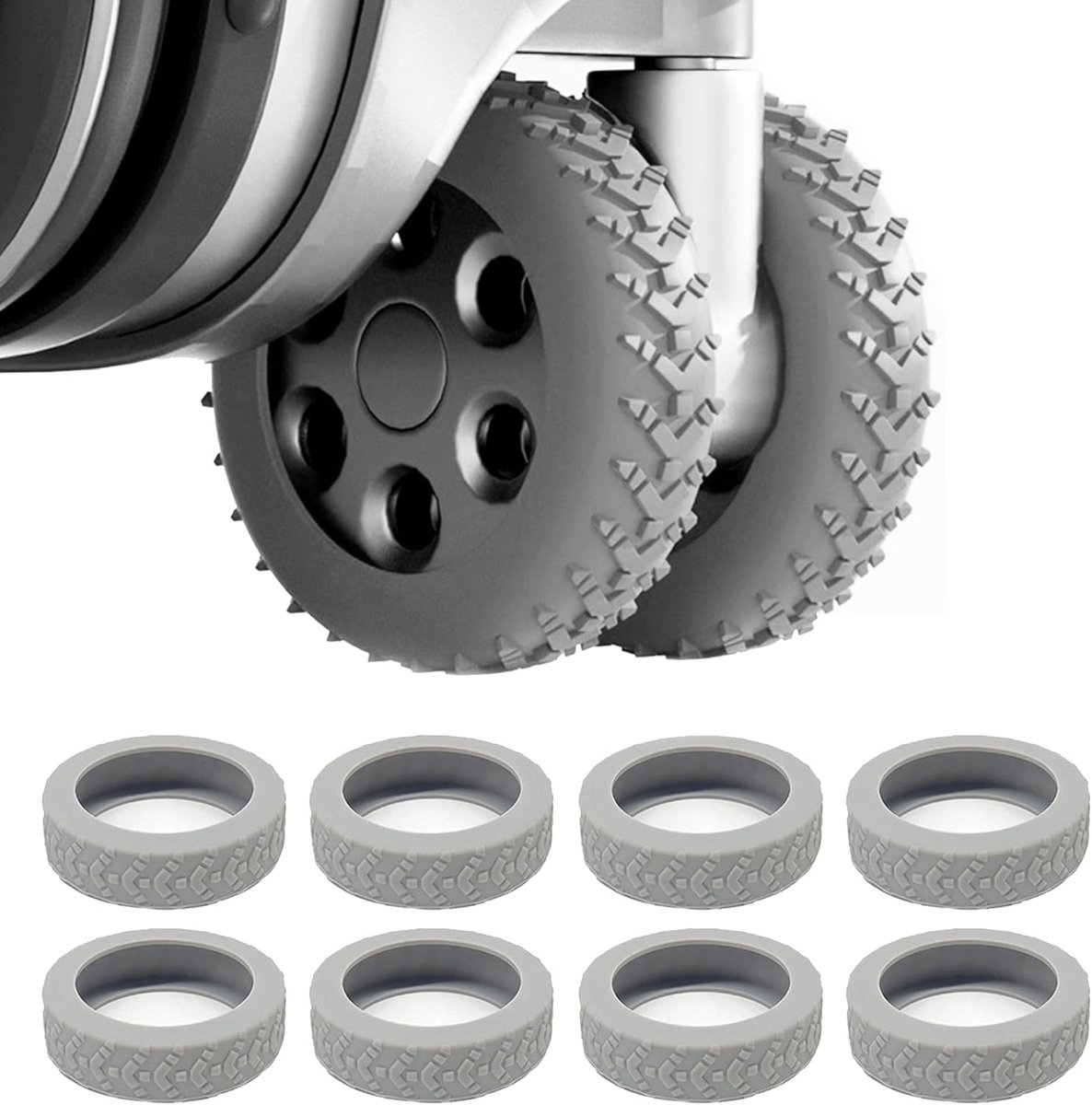 Set van 8 siliconen wielbeschermhoezen voor bagage, kofferwielbescherming, dempend, antislip, waterdicht, voor bureaustoelen en de meeste 8-spinner-wielen, zwart, grijs, Grijs, mode