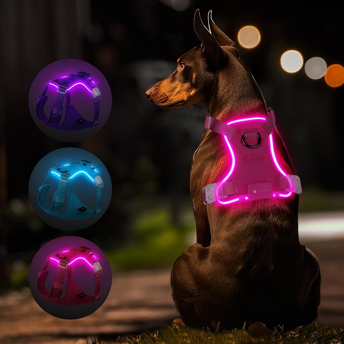 Lichtgevend hondenharnas, led-hondenharnas, oplaadbaar, verstelbaar, voor puppy's, kleine, middelgrote en grote honden, 3 verlichtingsmodi, waterdicht, ademend en reflecterend harnas voor