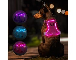 Lichtgevend hondenharnas, led-hondenharnas, oplaadbaar, verstelbaar, voor puppy's, kleine, middelgrote en grote honden, 3 verlichtingsmodi, waterdicht, ademend en reflecterend harnas voor