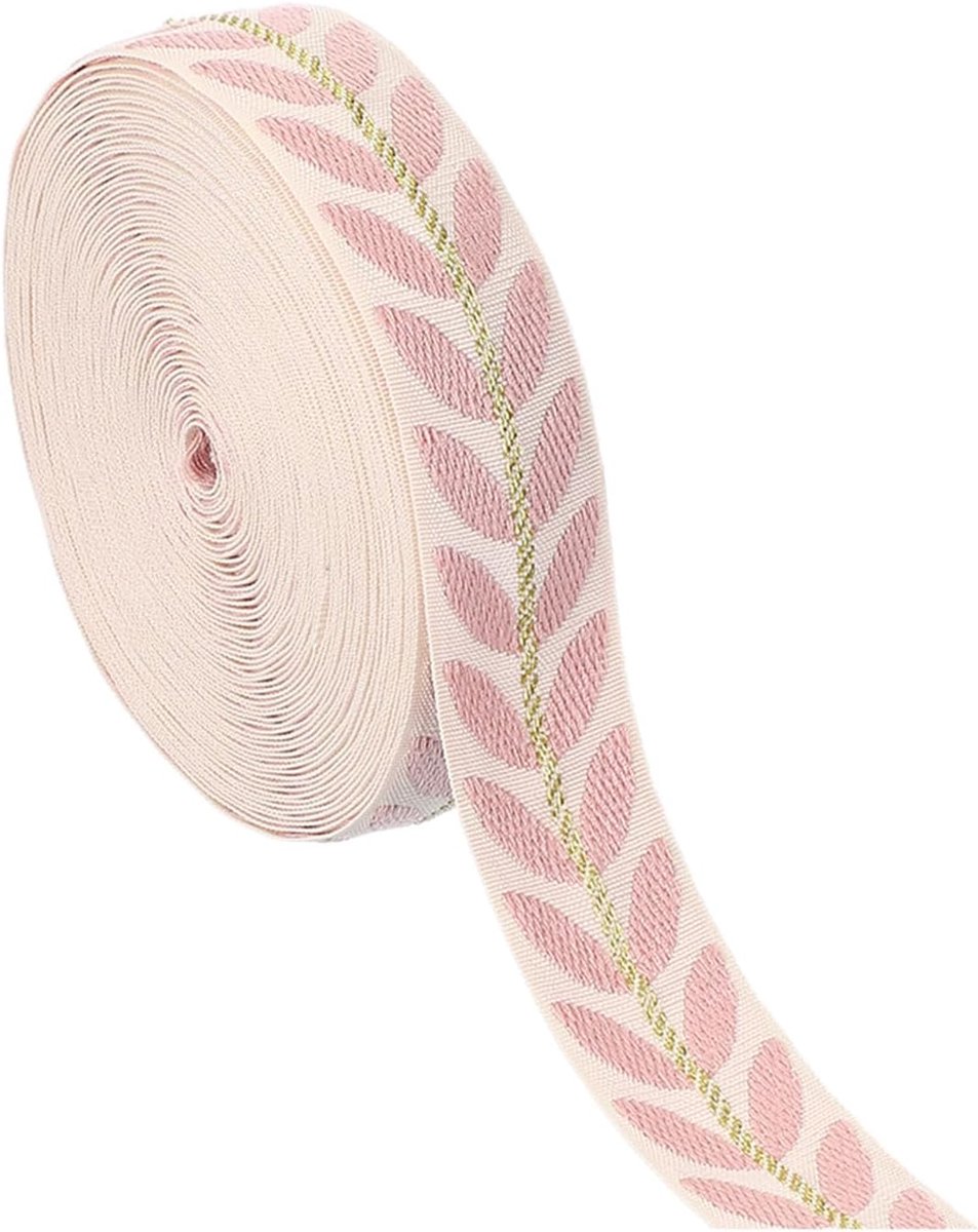Bladpatroon jacquard lint trim, 1 inch 10 Yard polyester jacquard lint naaien bladeren singels voor naaien ambachten, huisdecoratie, kleding, handgemaakte tassen, roze
