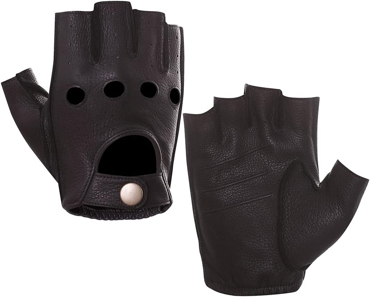 Handschoenen voor heren, ongevoerd, halve vingers, hertenleer