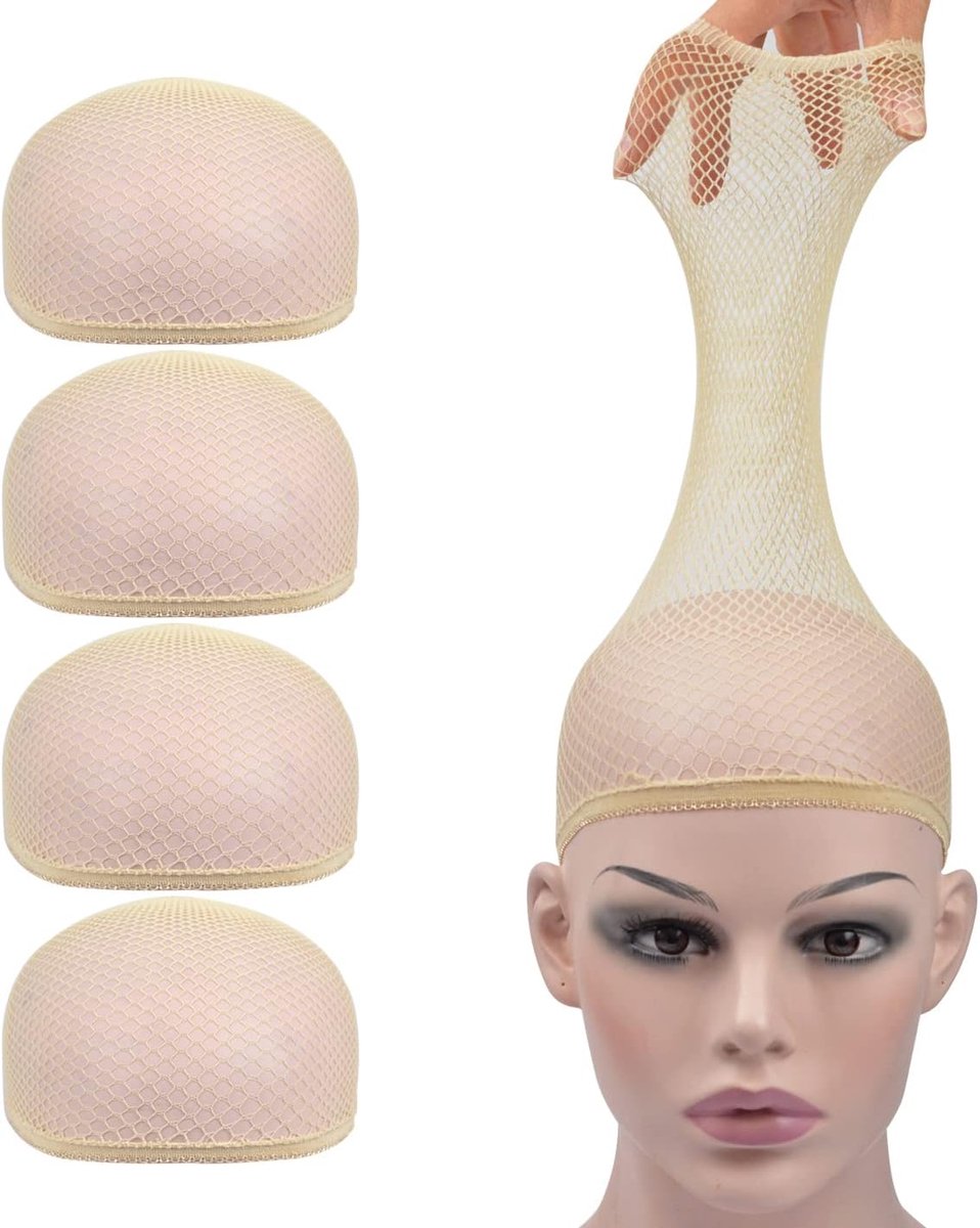 4 stuks pruikkapjes, mesh, pruikkousendoppen voor vrouwen, mannen en kinderen (mesh-pruikkap, beige)
