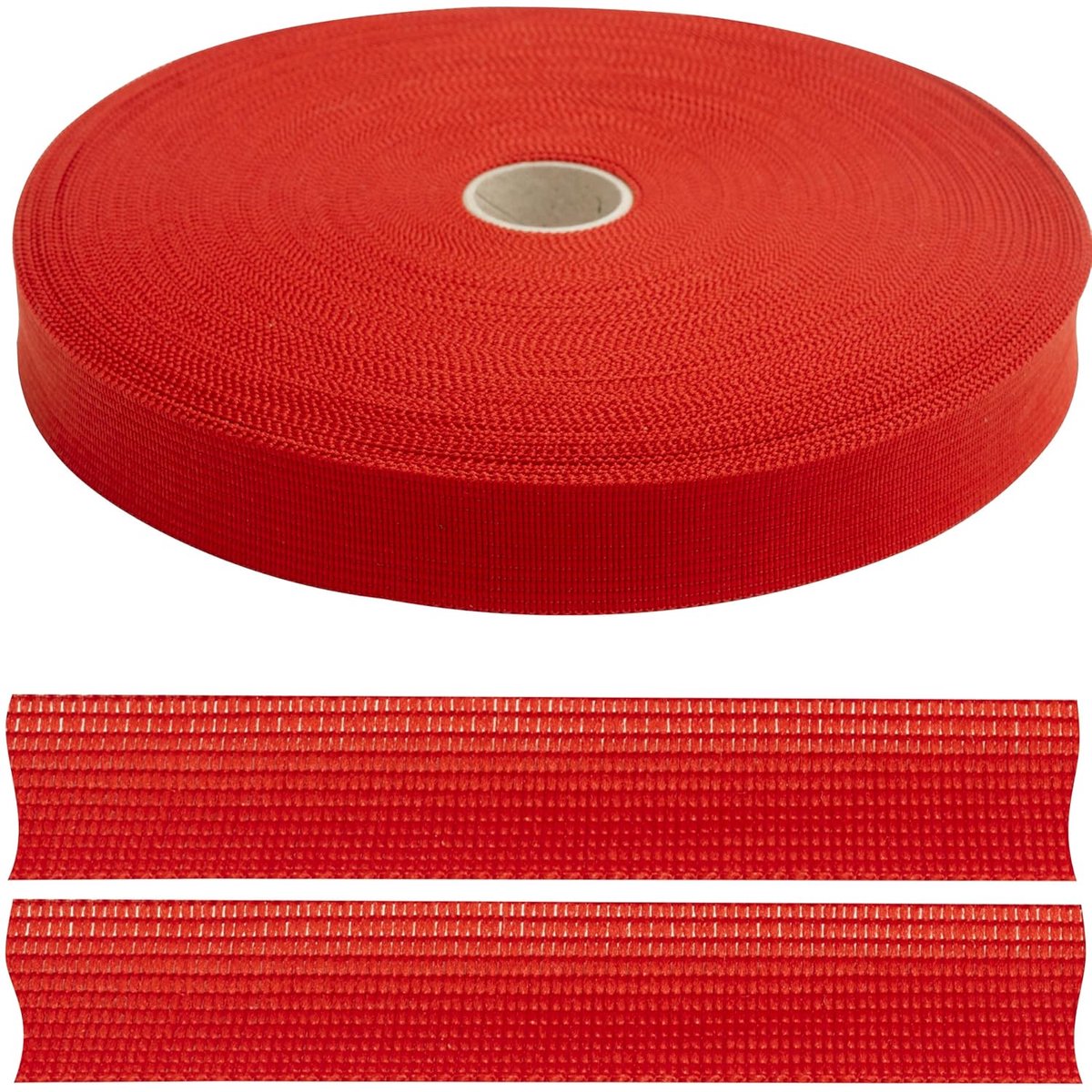 - C77648 - rol ripslint van polyester, 50 meter x 20 mm - kleur rood - kleding kussen dekbedden