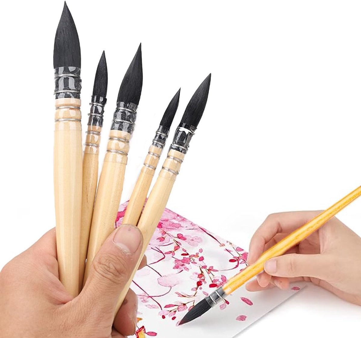 4 stuks, kunstenaarskwasten, aquarelpenselen, professionele natuurlijke eekhoornhaar, ronde fijne punt, ideaal voor aquarel en gouache schilderen, maten #1#3#5#6