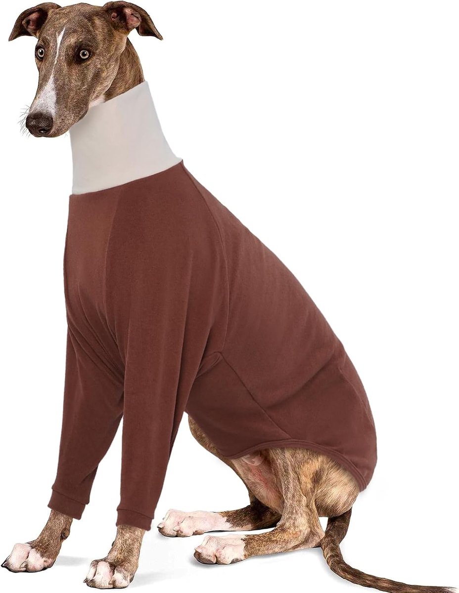 Greyhound trui met rolkraag voor Italiaanse windhonden, thermische trui, knuffelig hondenfleece trui, Whippet fleece trui, windhond, jumpsuit voor Whippet, Lurcher, Salukis, bruin, L