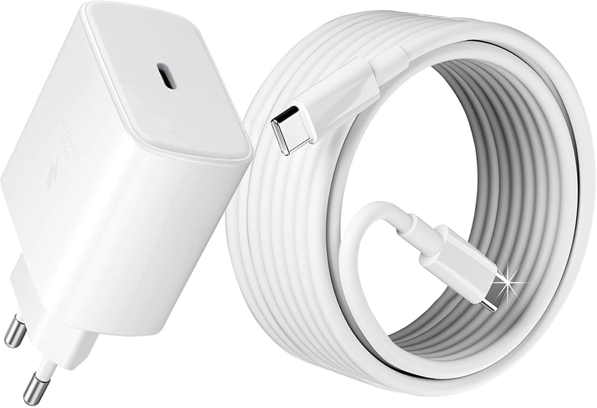 45W USB C Oplader, Snellader PD 3.0 Voeding met Oplaadkabel USB-C Snellaadkabel 2 m voor Samsung Galaxy S25/S24/S23/S22/S21 Ultra/Plus/S20FE/S10/Note20/A55 A54 A53 5g A52 A51 A50 A34 A33 A15 A14