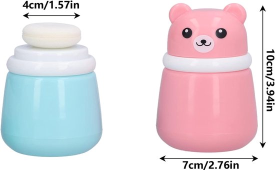2 Stuks Cartoon Beer Poederdons Doos Plastic Poedercontainer met Zachte Spons Bladerdeeg Hoofd Poederdoos voor Talkpoeder Maïszetmeel (Lege beerpoederdonsdoos) — afbeelding 3