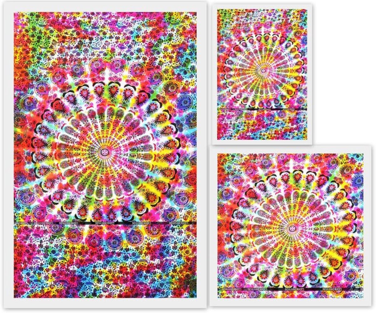 HANDMADE Tweeling grootte meerkleurig mandala-wandtapijt katoen hippie tapijt