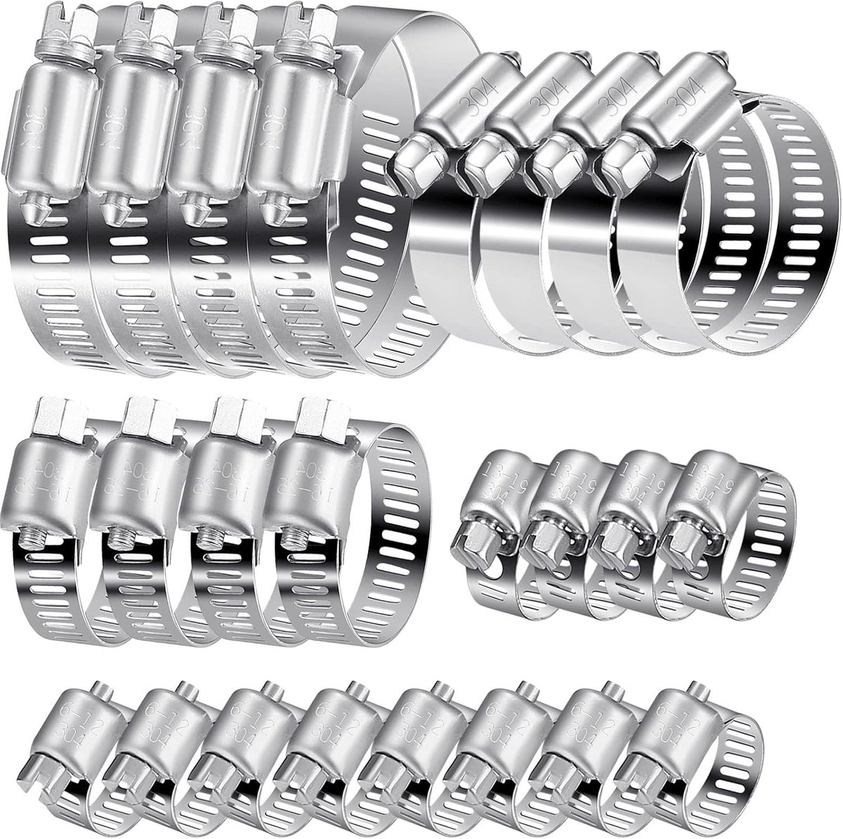 20-Delige 6-51mm Slangklemmen RVS 304 | Verstelbare RVS Slangklemmen Voor Huis, Buizen, Zwembad, Wasmachine En Tuin – Ideaal Voor Algemeen Onderhoud