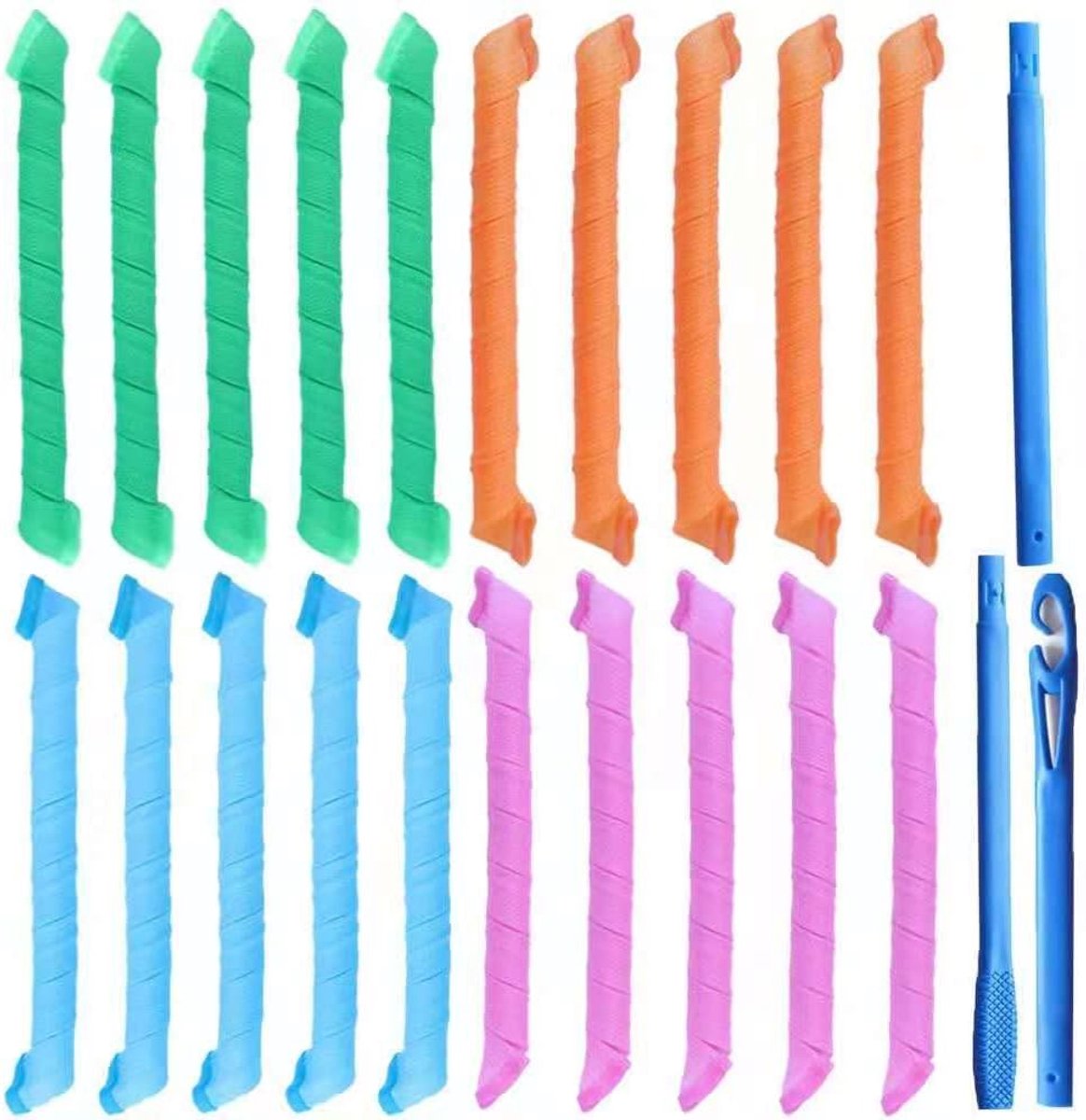 Krulspelden, 20 stuks, spiraalvormige magische krullen, 55 cm, geen hitte, krultang met stylinghaken voor de meeste soorten kapsels, meerkleurig