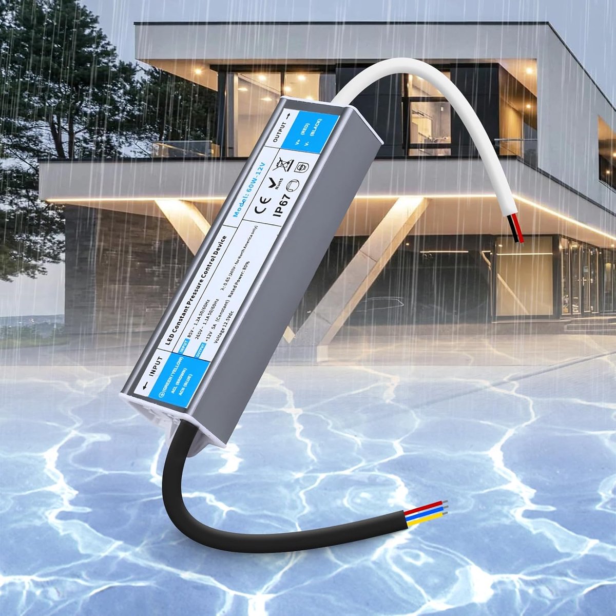 Transformator 12V 60W Waterdicht IP67 AC 230V Naar DC 12V 5A Ultradunne Constante Spanning LED Driver Voeding Schakelbare Laagspanningstransformator Voor LEDs Strip, Buitengebruik