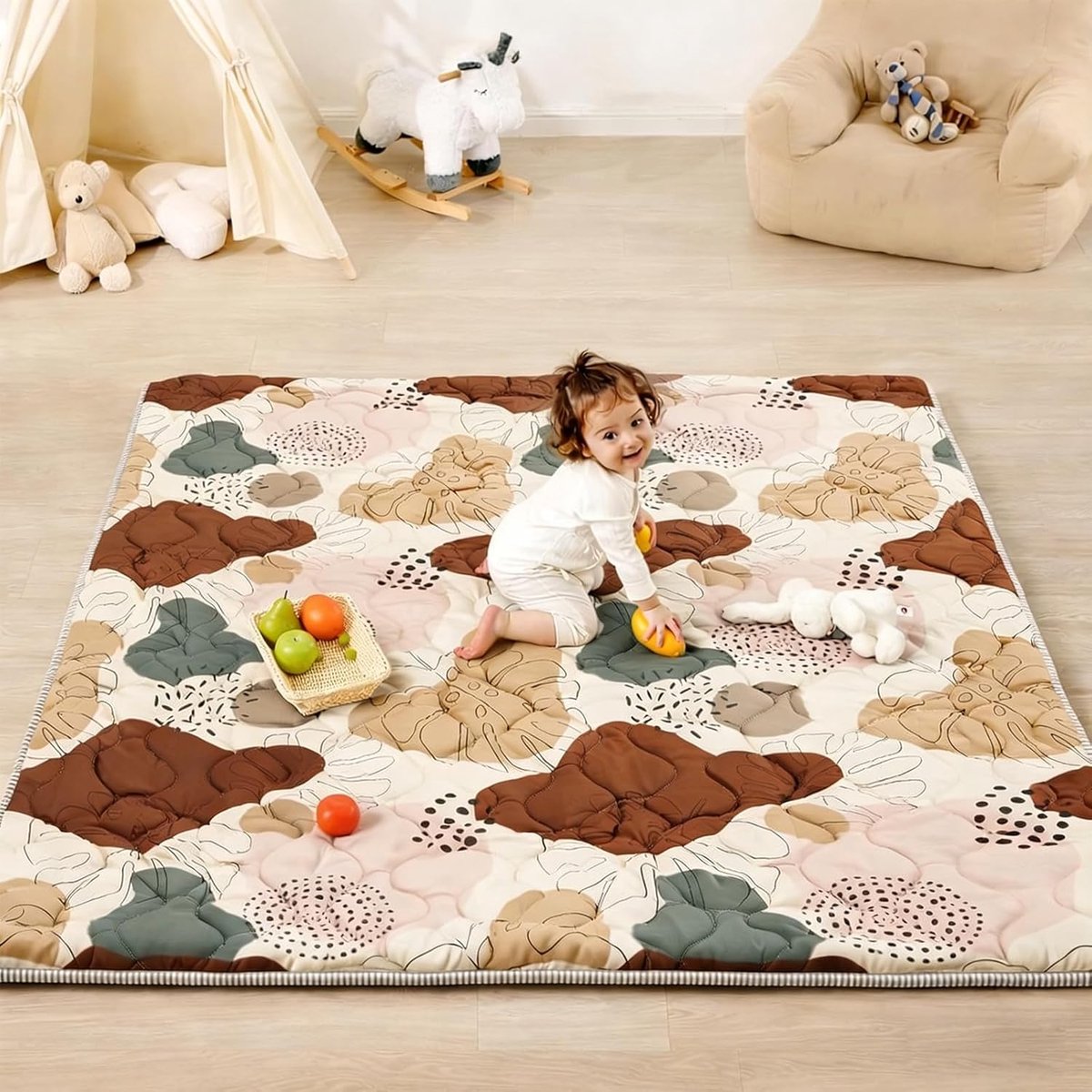 babykruipmat, verdikte babykruipdeken 127x127cm, antislipmat, machinewasbaar, opvouwbare speelmat, babyboxkruipmat, bohemian-stijl design