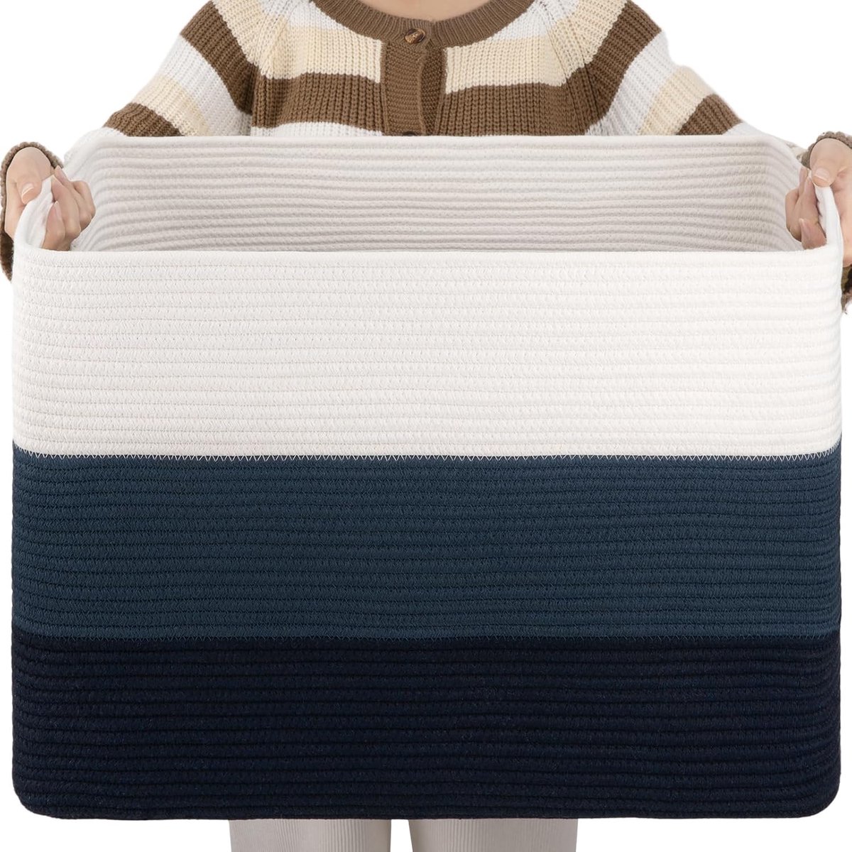 108L grote katoenen touwmand, rechthoekige geweven manden voor opslag, kinderkamerdeken mand woonkamer, speelgoedmand met handvat, manden om te organiseren - 63,5 x 40,6 cm x 40,6 cm -