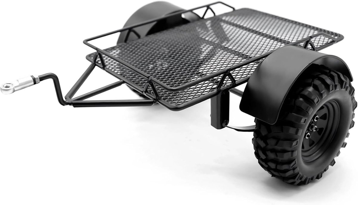1/10 aanhangwagen zwart metaal RC auto aanhangwagen hopper met twee banden, zware metalen kit voor Axial SCX10 D90 TRX4