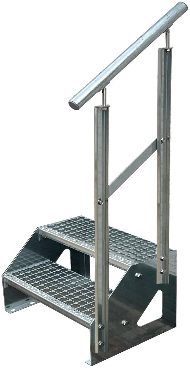 Treden Vrijstaande trap Volledig gegalvaniseerd met reling rechts - Afmetingen (L x B x H) 44cm x 60cm x 38cm Weerbestendig en corrosiebestendig