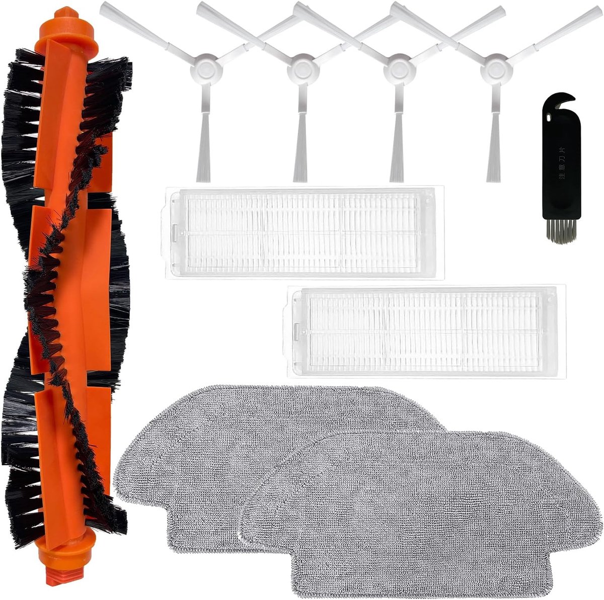 Reserveaccessoires voor Xiaomi Mi Robot Vacuum Mop 2S/Mop Pro/Mop P/STYJ02YM, Xiaomi Robot Vacuum S12/S10 EU, 1 hoofdborstel, 2 HEPA-filters, 2 doeken, 4 zijborstels
