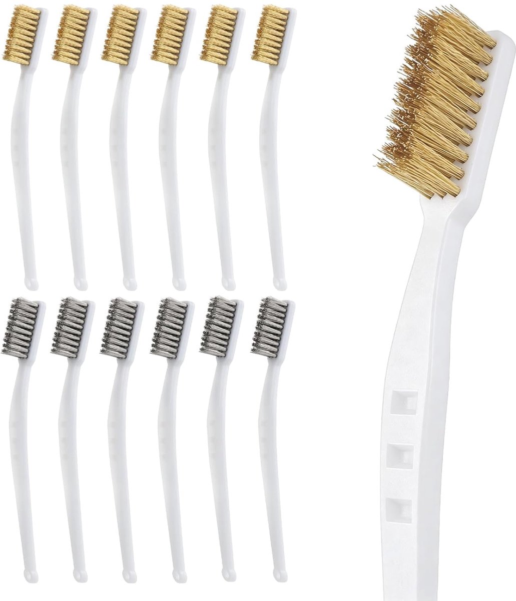 12 stuks messing borstels, messing borstel, kleine messing borstel, grillborstel, messing borstel, grill, voor 3D-printers, frames, deuren en ramen reiniger, vuil lassen slakken roest