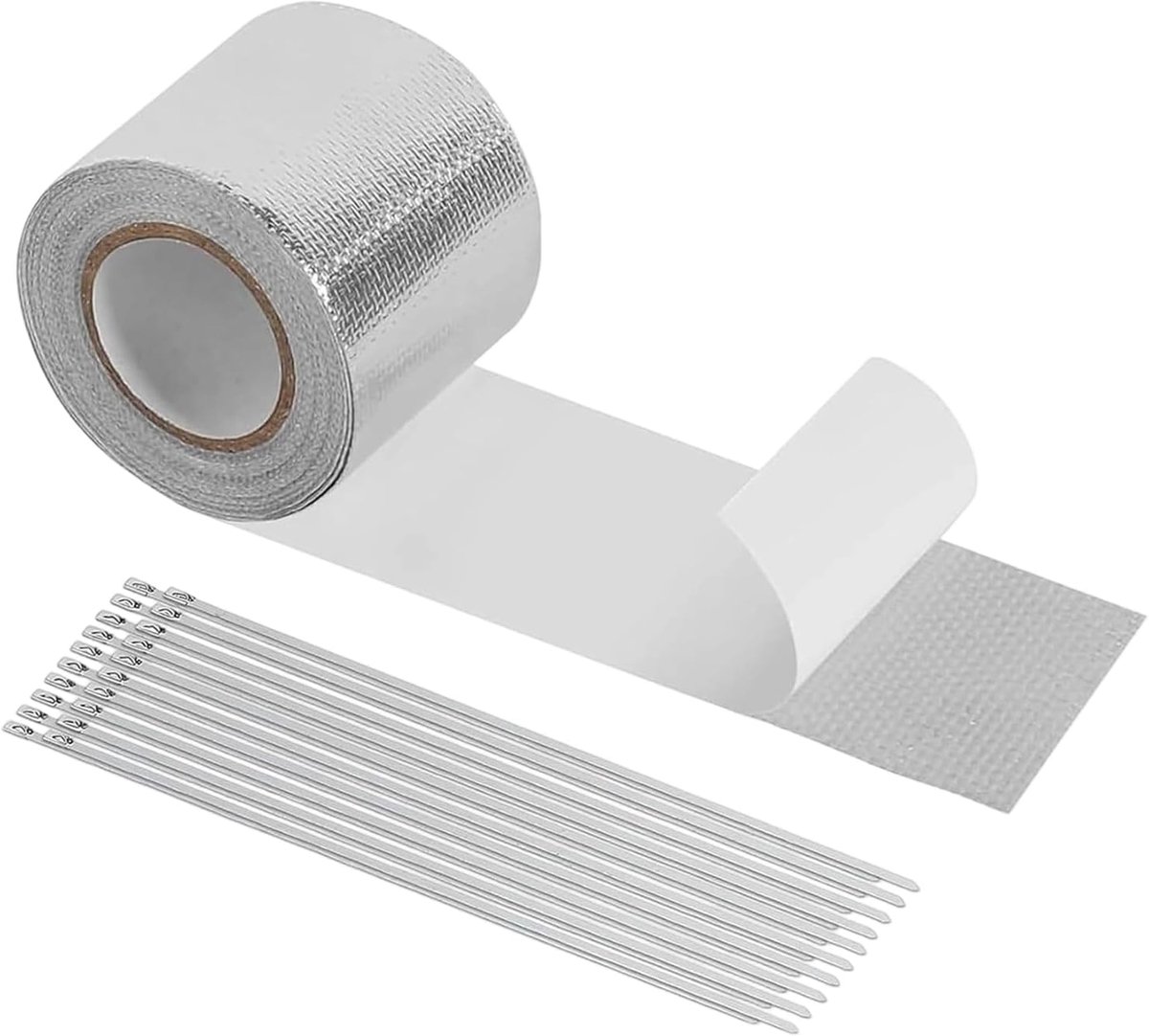 Uitlaatband voor hoge temperaturen, buisisolatie, kleefbescherming met 20 roestvrijstalen kabelbinders, zeer belastbare uitlaatgasband, voor auto, motorfiets, verwarming, ventilatie, motor, fornuis