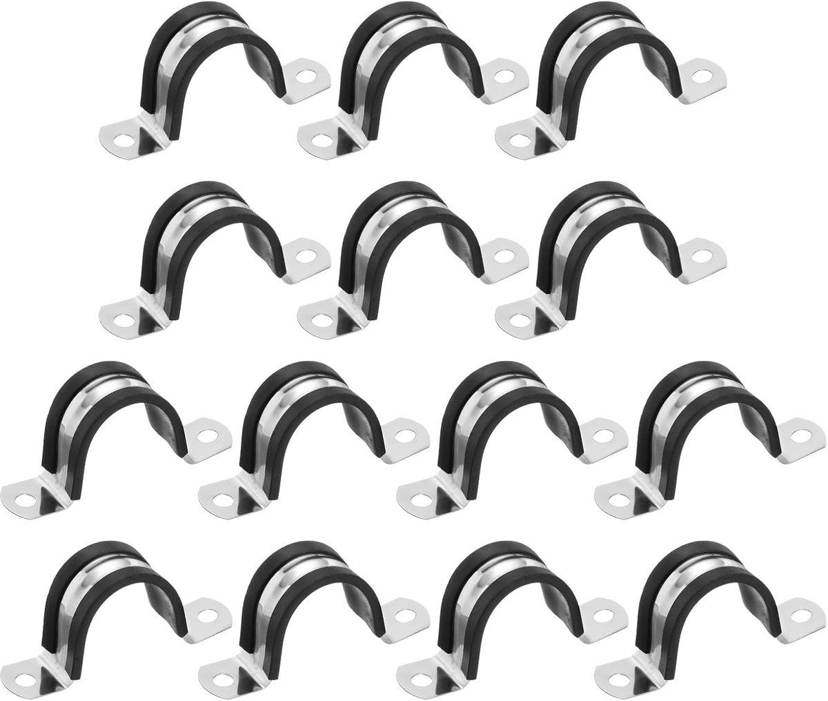 14 stuks kabelklemmen, 304 roestvrij staal, met rubber beklede 2-gaats U-buisklem voor leidingen, buizen, slangen, kabelinstallatie, zwart