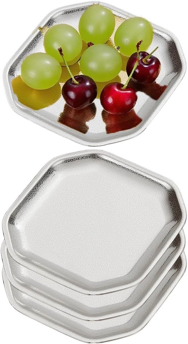 Platte Borden voor Voorgerecht 13x13cm,Set van 4,Kleine Dinerborden,vierkant，zilver