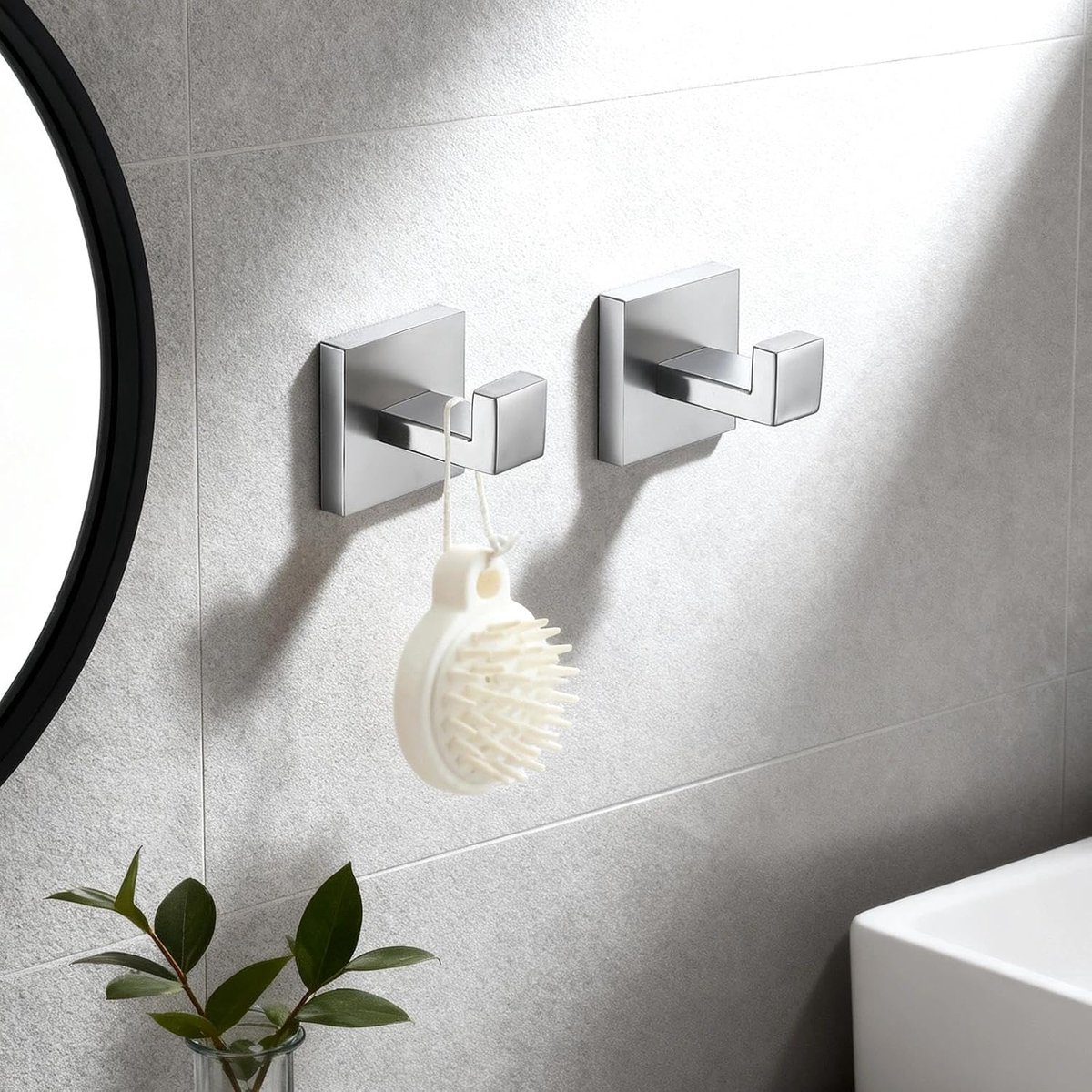 wandhaken voor handdoeken en kleding (set van 2) – robuuste garderobehaken met boormontage – roestvrije haken voor badkamer, hal en slaapkamer – incl. pluggen en schroeven