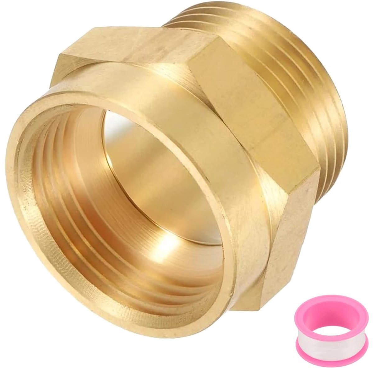 Messing Slangkoppeling, 1" G vrouwelijk × 1" NPT mannelijke zeshoekige slangaansluiting van messing, 1" tot 1" vrouwelijke slangaansluiting adapter met PTFE en afdichtingen, gouden toon