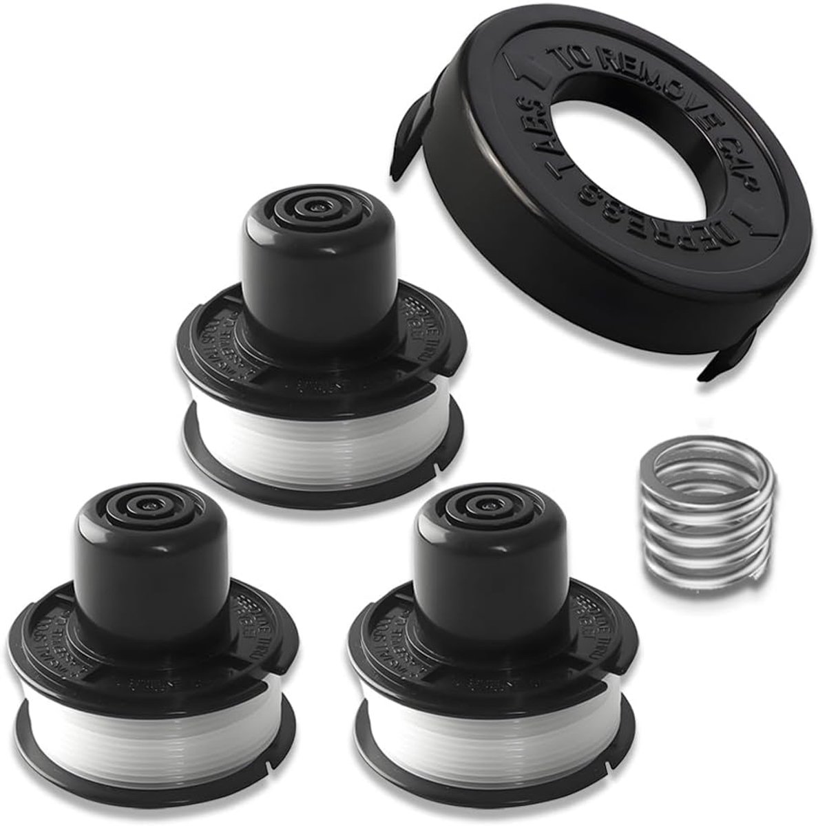 Compatibel met Black + Decker vervangt GL250 GL310 GL360 GL360SB reservespoel voor grastrimmer van nylon, 3 spoelen, 1 spoelafdekking, 1 veer